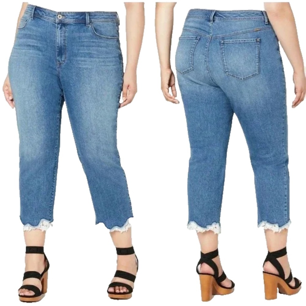 INC International Concepts Womens Tummy Control Lace-Trim Crop Jeans Plus 24W